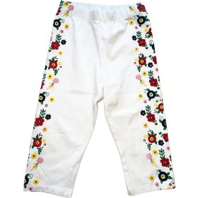 Fehér, virágmintás, rövid leggings , lány 128