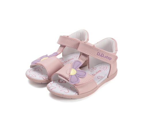 D.D.Step kislány szandál virágdísszel – Baby Pink bőr gyerekszandál