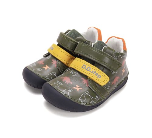 DD step, olíva dinoszauruszos Barefoot gyerekcipő