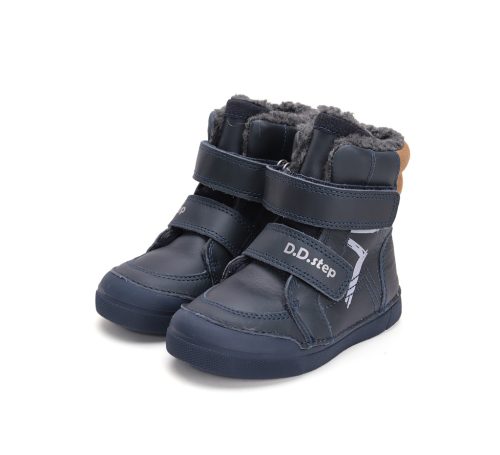 (25-30)DD Step sötétkék, bundás, kisfiú bokacipő